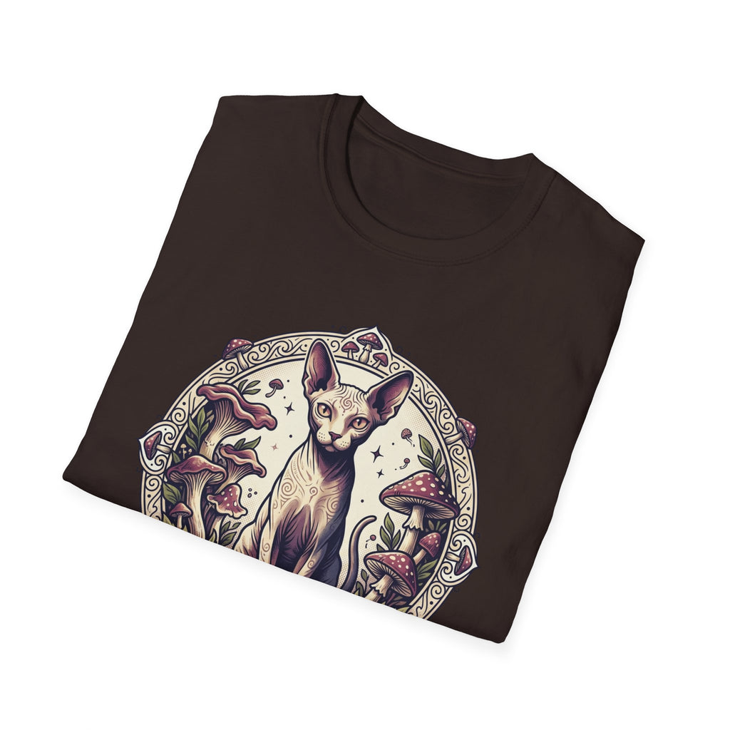Sphinx & Spores Cat T-Shirt — Gothic Mushroom Sphynx Graphic Tee