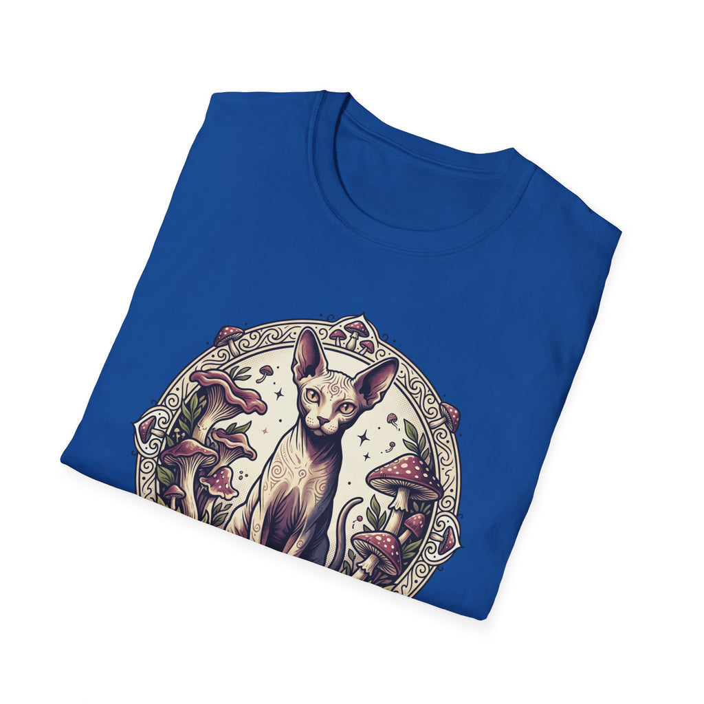 Sphinx & Spores Cat T-Shirt — Gothic Mushroom Sphynx Graphic Tee