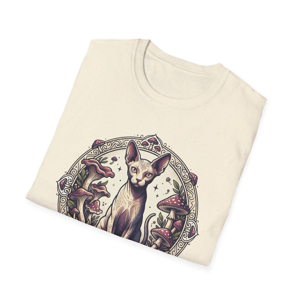 Sphinx & Spores Cat T-Shirt — Gothic Mushroom Sphynx Graphic Tee