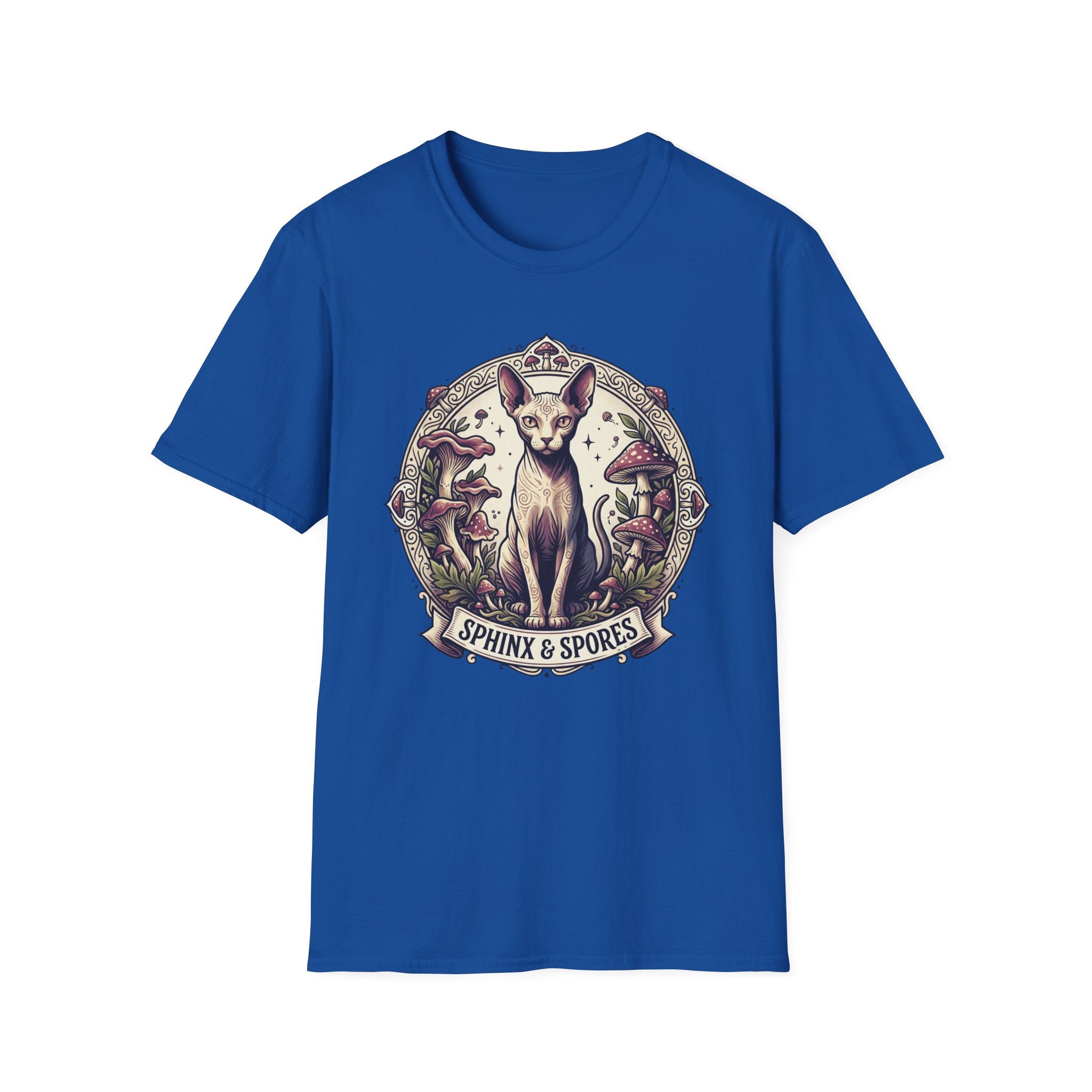 Sphinx & Spores Cat T-Shirt — Gothic Mushroom Sphynx Graphic Tee