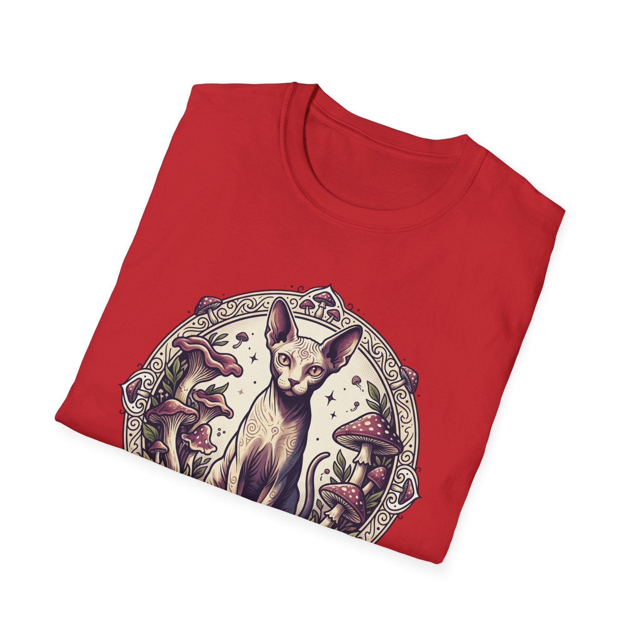 Sphinx & Spores Cat T-Shirt — Gothic Mushroom Sphynx Graphic Tee