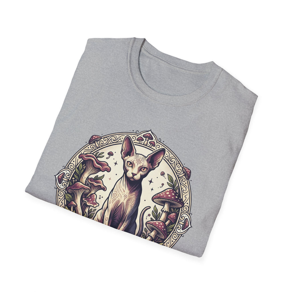 Sphinx & Spores Cat T-Shirt — Gothic Mushroom Sphynx Graphic Tee