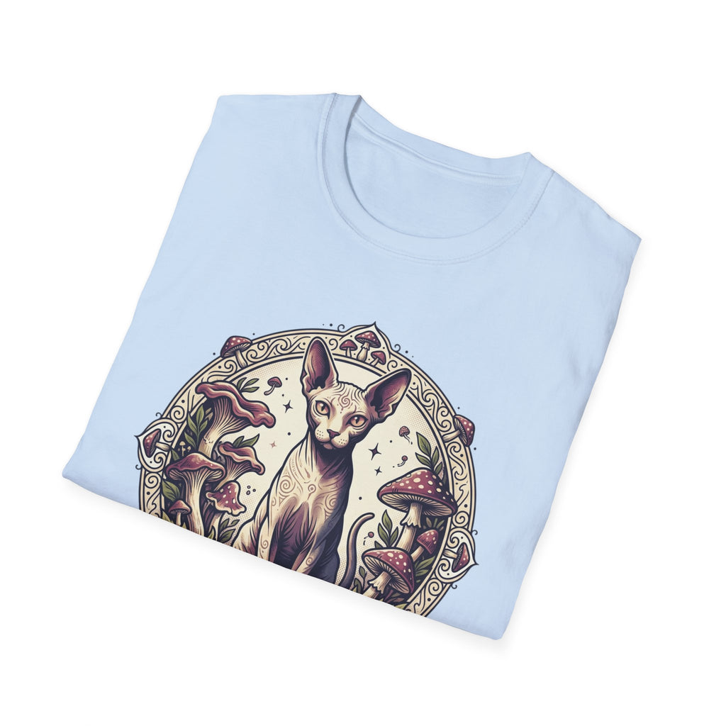 Sphinx & Spores Cat T-Shirt — Gothic Mushroom Sphynx Graphic Tee